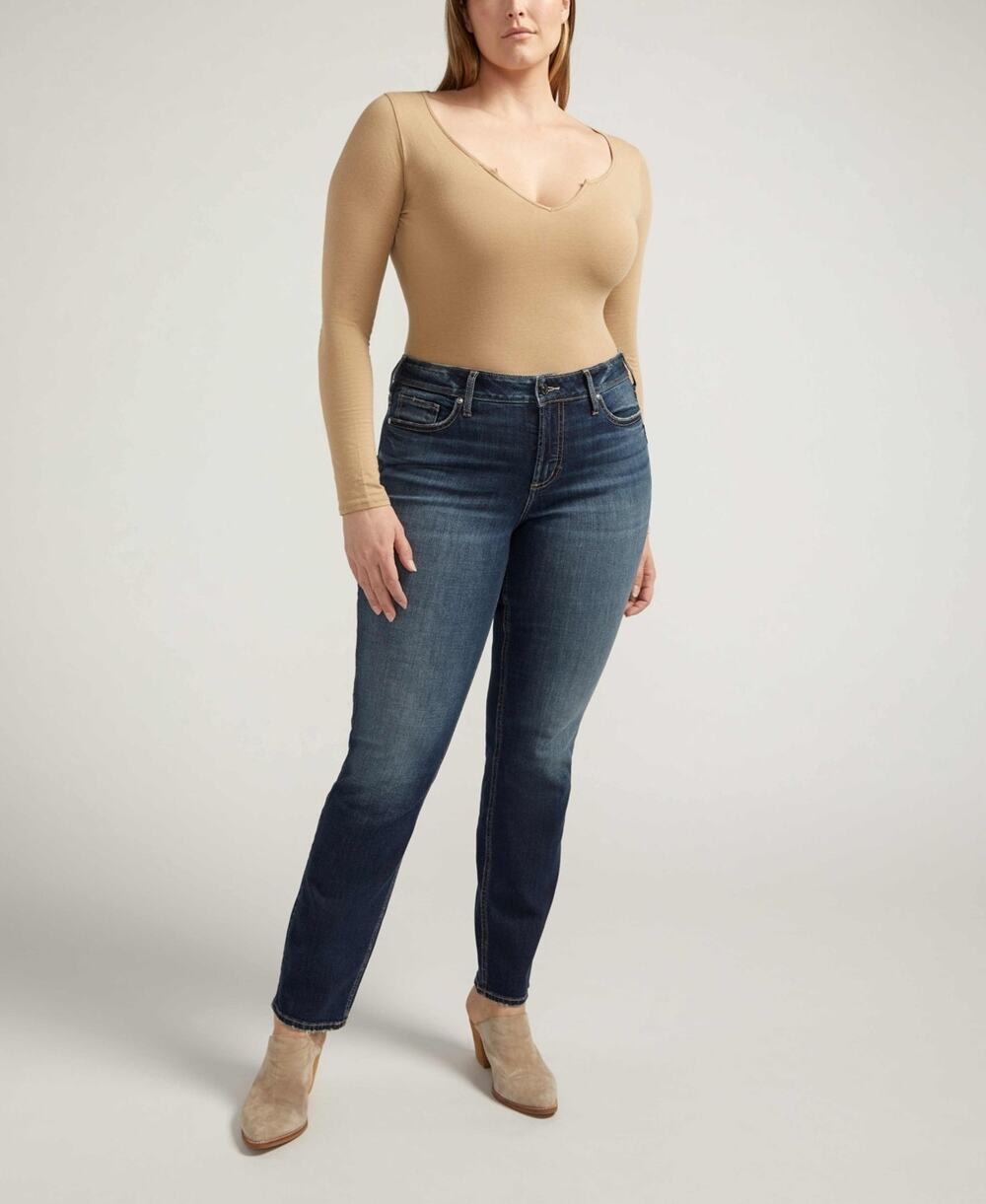 Silver Jeans Co. Plus Size Suki Mid Rise Straight Jeans Blue Size 18W/L31 3082